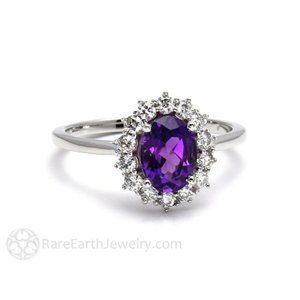 Purple Created Amethyst halo Proposal Ring Size 7